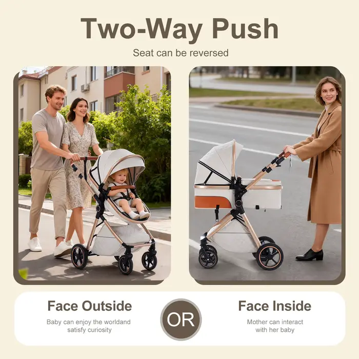 Poussette de luxe 3 en 1, portable, pliable, pour nouveau-né, avec poignée réglable, possibilité d'a