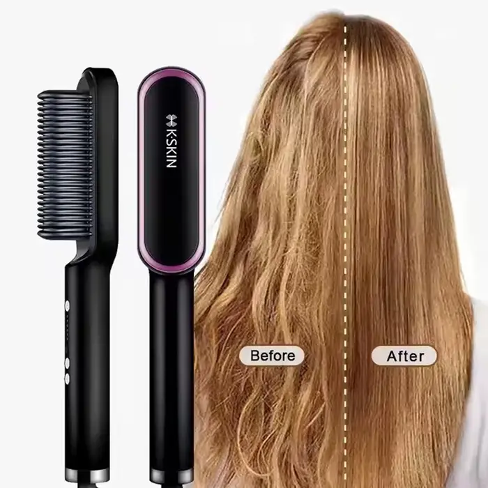 Peigne à lisser 2 en 1, peigne chaud à chauffage rapide, en céramique, à ions négatifs, brosse à lis