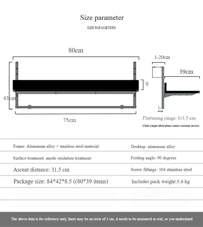 Table pliante en aluminium suspendue sur balustrade de balcon, imperméable et Protection UV, meubles