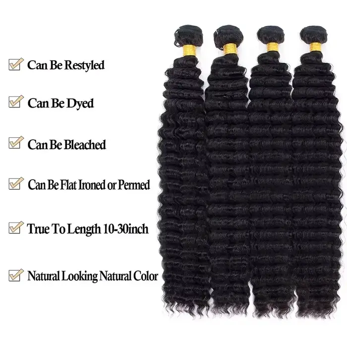 Extensions de Cheveux Humains Brésiliens Remy Longs, Couleur Naturelle, Bundles Profonds, 1/3/4 Pièc
