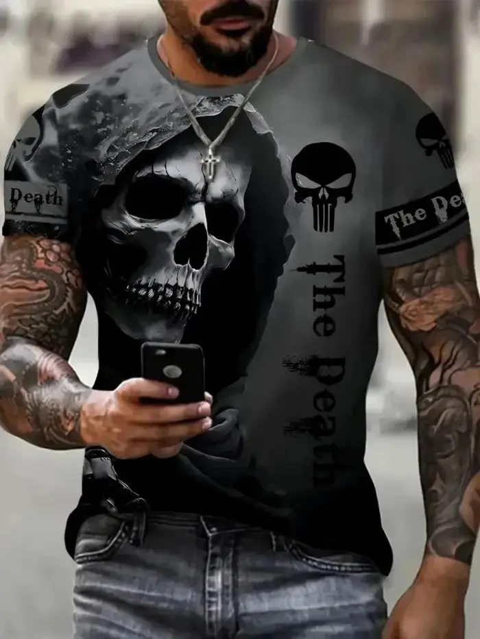 Horreur mort été hommes respirant col rond T-shirt crâne imprimé Halloween rue Hip Hop décontracté h