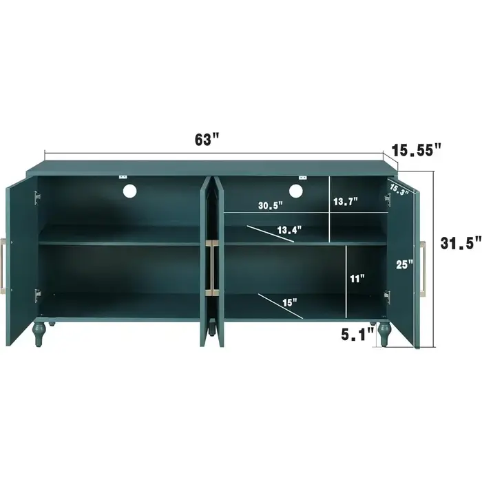 Buffet Credenzas pour salon, table d'entrée bleue de 63 pouces avec armoire d'appoint de rangement, 