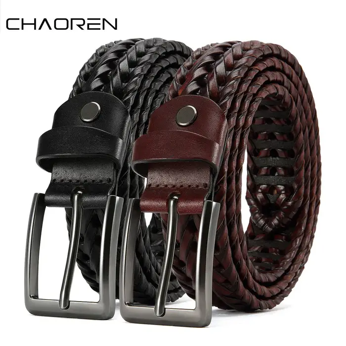 CHAOREN Ceintures tressées en cuir pour hommes Ceinture en cuir tissé décontractée pour pantalons ha