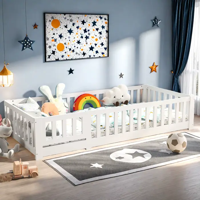 Lit de sol Montessori pour enfants Rosahqnda 90 x 200 cm avec protection contre les chutes, y compri