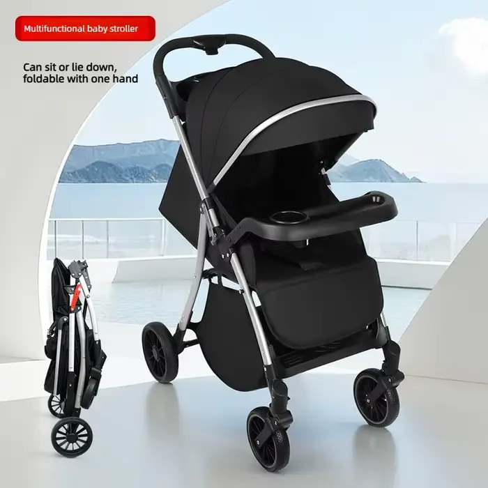 Poussette bébé unidirectionnelle inclinable position assise pliage un clic légère design haute vue forte absorption chocs sorties parc visites pédiatres cadeau nouveau parents