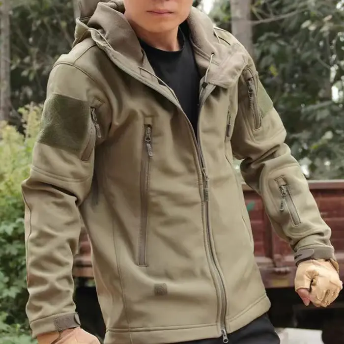 Veste de randonnée en polaire pour homme, style cargo, automne-hiver, effet peau de requin, tactique