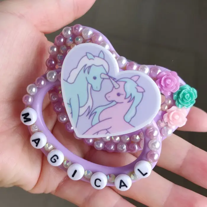 Sucette silicone adulte motif licorne violette - Tétine taille adulte 100% faite main ABDL