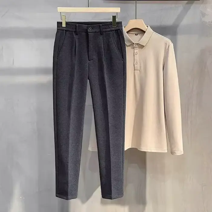 Pantalon de costume en laine pour hommes, mode coréenne, Slim, droit, taille élastique, formel, Busi