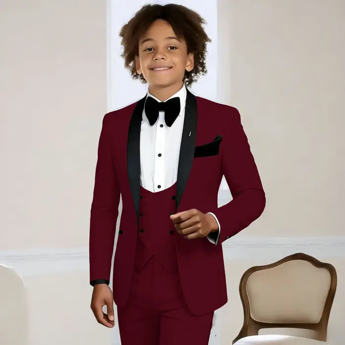 Costume gris clair 3 pièces pour garçons, smoking de mariage pour enfants, veste, pantalon, gilet, r