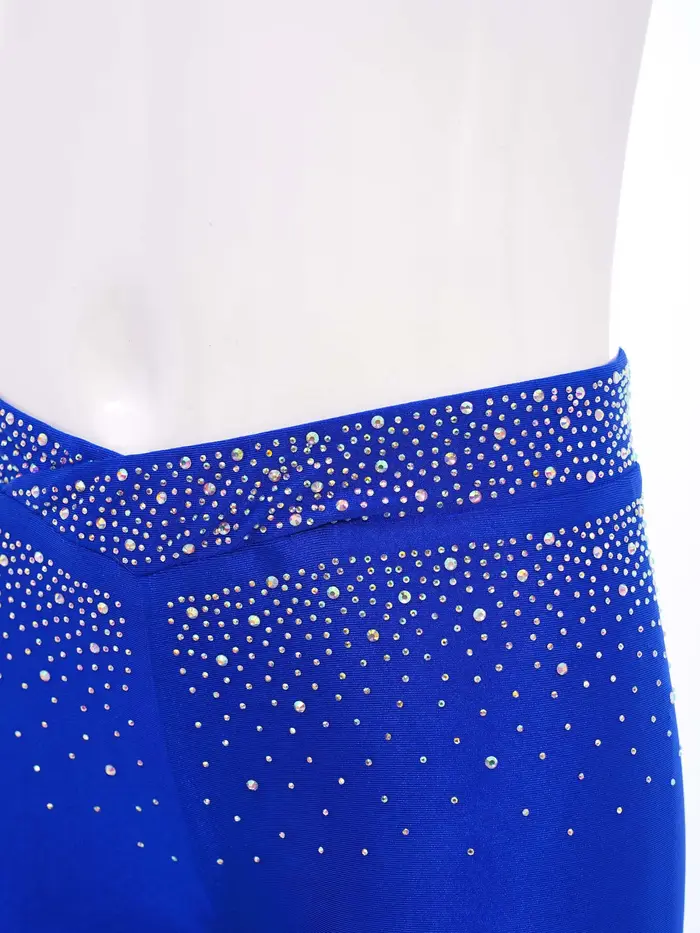 Short à ceinture élastique pour filles, strass scintillants, devant en V, pour patinage artistique, 