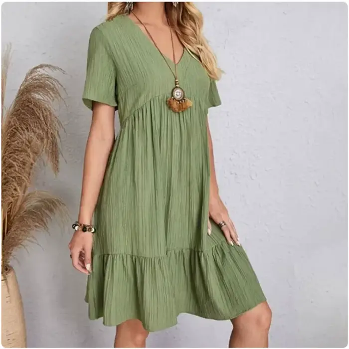 Robes péplum d'été pour femmes, col en v, manches courtes, taille ample, à volants, évasées, robes d