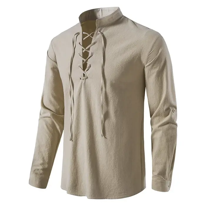 Nouveaux hommes blouse décontractée coton lin chemise hauts à manches longues t-shirt printemps auto