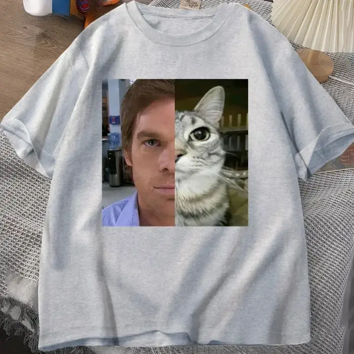 Dexter Morgan Cat T-shirts Funny Short Sleeve O Neck Tshirt Unisex Streetwear Women Clothes Harajuku