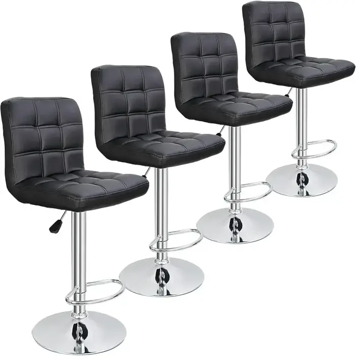Ensemble de 4 tabourets de bar pivotants réglables, tabourets de bar de comptoir de cuisine en cuir 