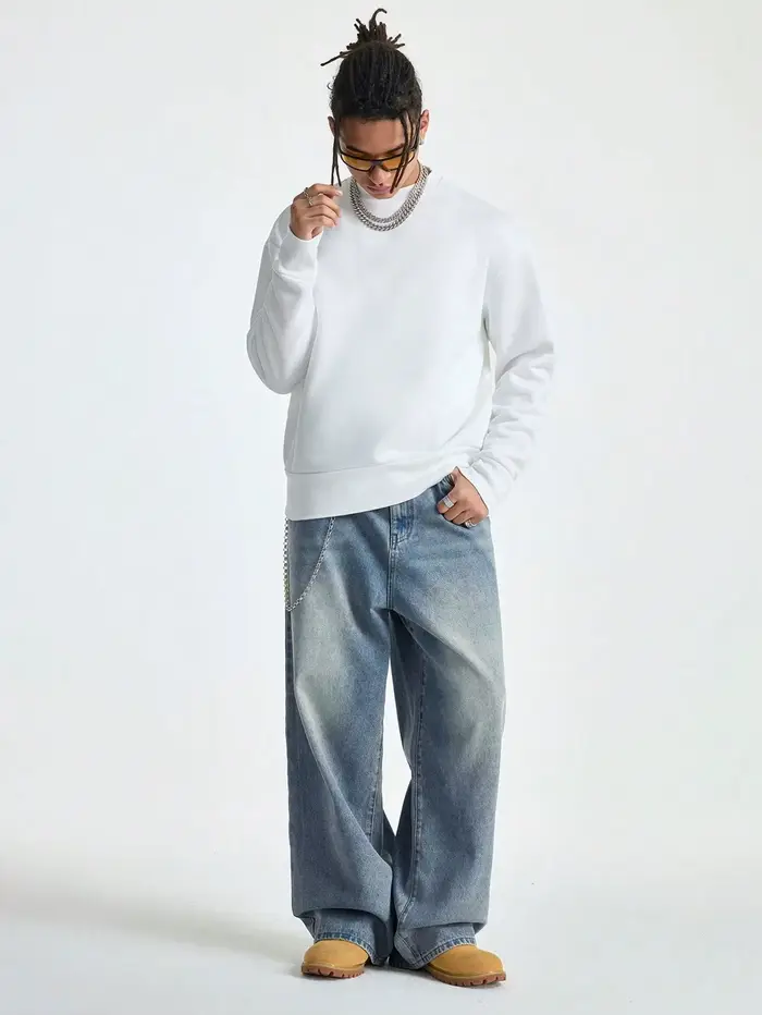 Jean large brossé pour hommes, 1 pièce, jean large Y2K, nouvelles roches, Buggy, pantalon Hip-Hop no