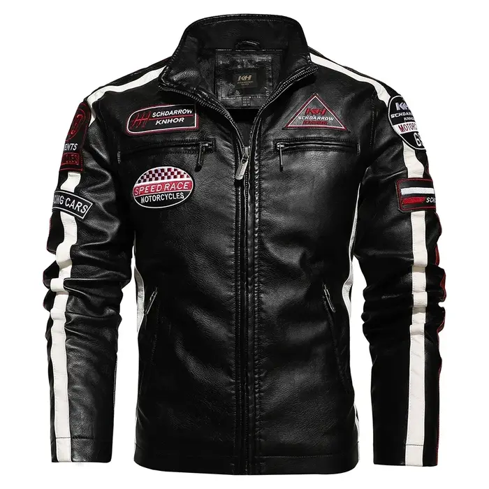 Veste de moto Vintage pour hommes, nouvelle veste de motard en cuir, manteau bombardier brodé, parde