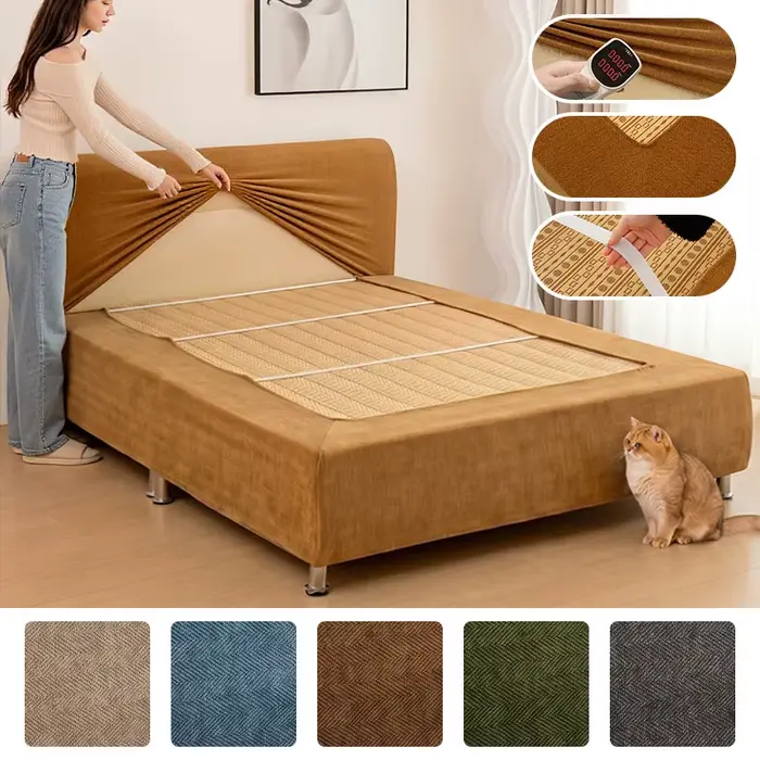 Housse de tête de lit et cadre de lit en tissu chenille résistante aux rayures et griffures pour animaux de compagnie amovible et lavable pour femmes et hommes occasions spéciales