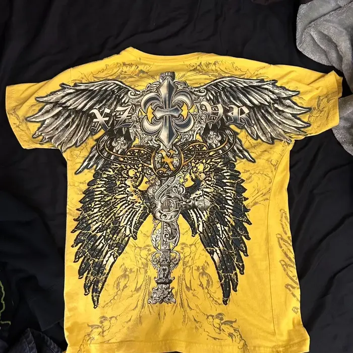 T-shirt rétro Xtreme Angel Wing pour hommes et femmes, jaune, manches courtes, Harajuku, mode améric