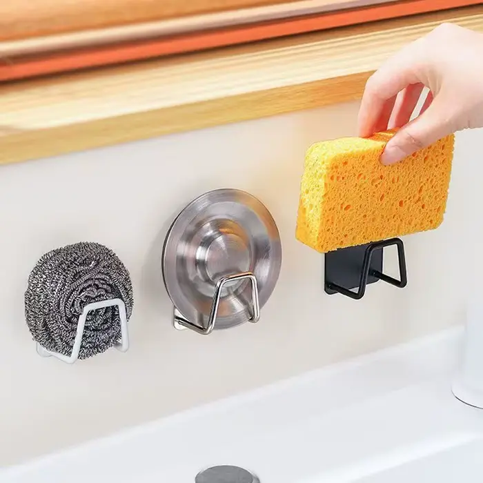 Porte-éponge en acier inoxydable élégant support pour éponge évier organisateur de rangement mural avec ventouse pour maintenir l'hygiène et l'ordre dans la cuisine