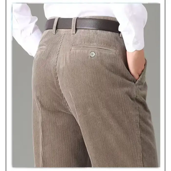 Hiver taille haute Double plissé velours côtelé pantalon hommes droit ample 100% coton automne décon