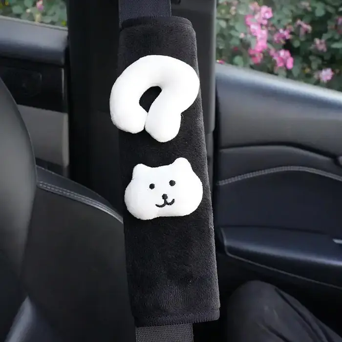 Couvre-ceinture de sécurité pour voiture en forme de chat kawaii, coussin d'épaule en peluche doux e