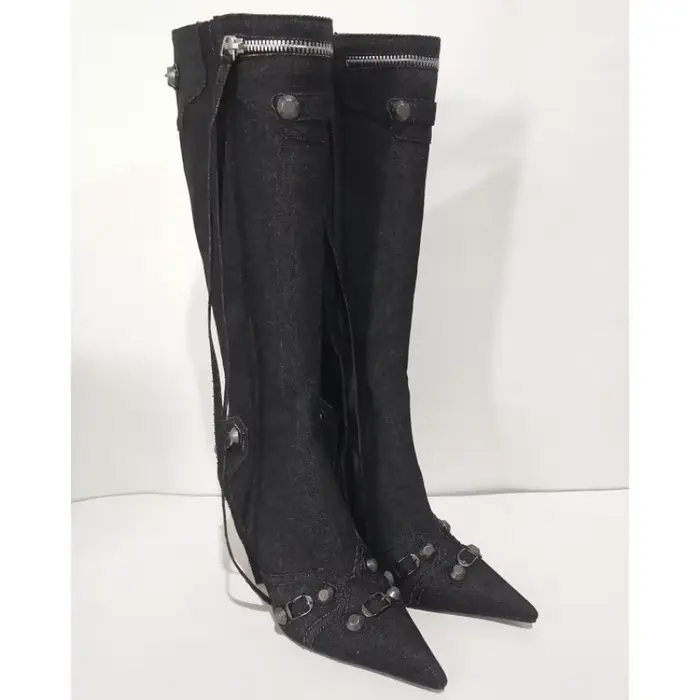 Nouvelles Bottes Hautes à Talon Fin et Rivets, Modèle 2026, pour Femmes, Pointues, Tailles 34-43, Bo