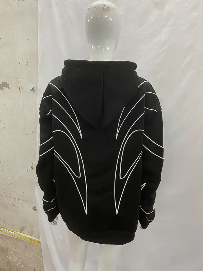 Rue rétro mode vêtements rayé brodé noir Double fermeture éclair à capuche américain Hip-hop Punk su