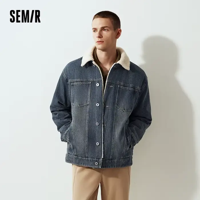 Semir Denim veste hommes hiver coton manteau 2025 nouvelle rue rétro en détresse fausse laine d'agne