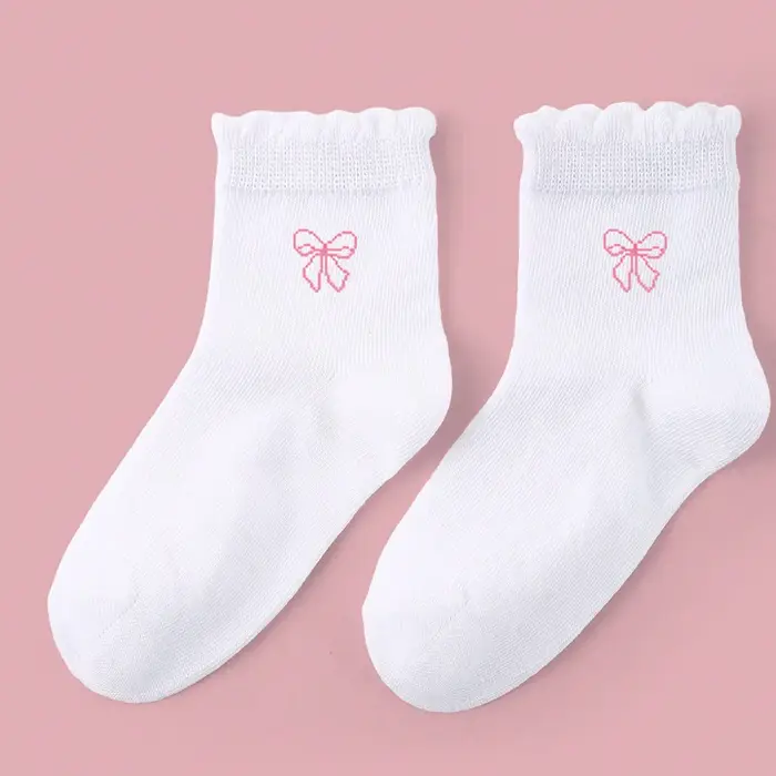 5 paires de chaussettes athlétiques à volants pour filles/enfants, conception d'arc Adorable, chauss
