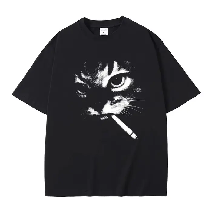 Mème drôle fumer chat visage graphique T-shirts hommes femmes décontracté coton Vintage T-shirts hom