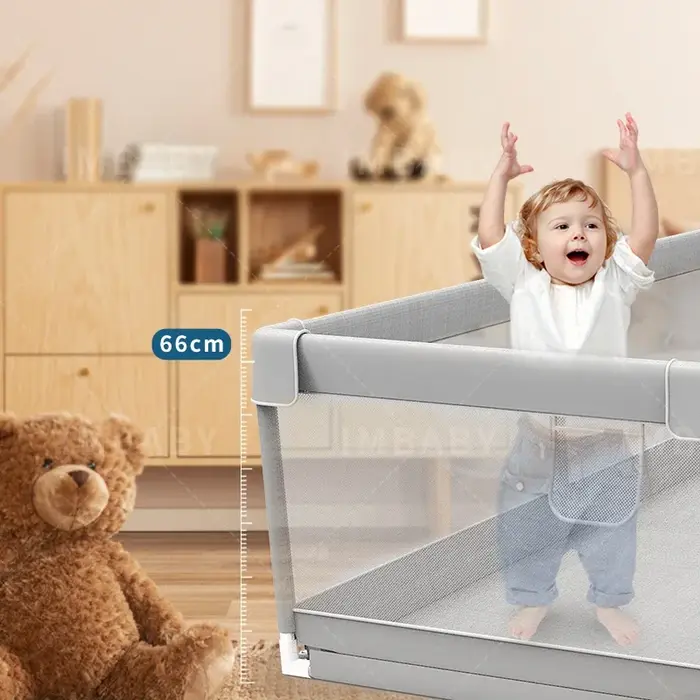 IMBABY Parc pour bébé Corralito gris clair pour aire de jeux pour bébé avec anneau de traction Barri