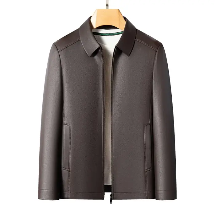 Veste en cuir de chèvre pour hommes, manteau à revers, haut de gamme, décontracté, grande taille, mo