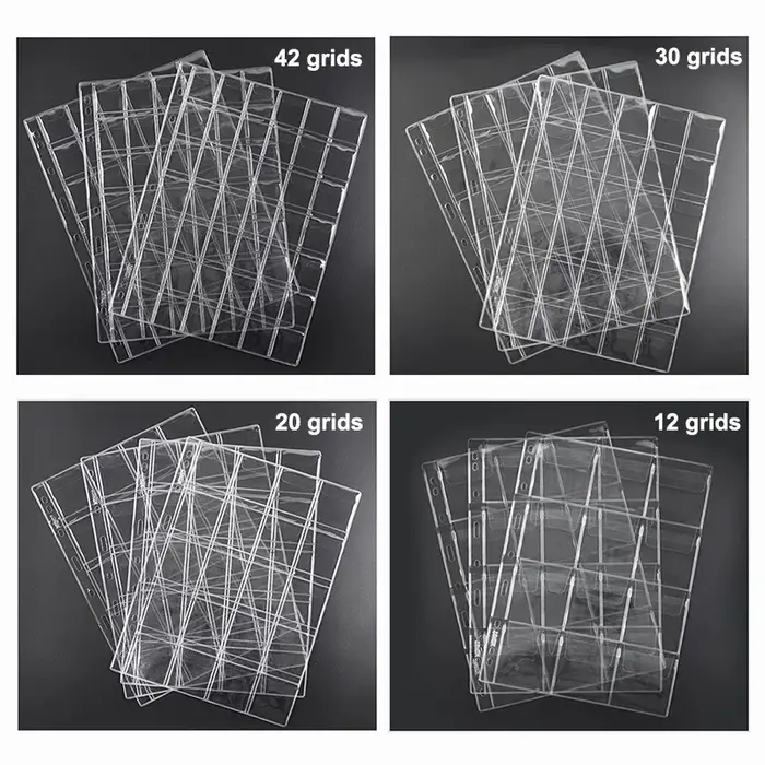 12/20/30/42 grilles Album de pièces de monnaie Pages PVC poche sans acide porte-monnaie timbre Colle