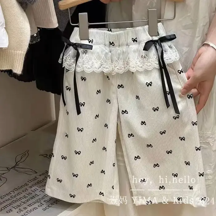 Pantalon de printemps pour bébé fille, ample, dentelle épissée, tout imprimé, pantalon droit pour en
