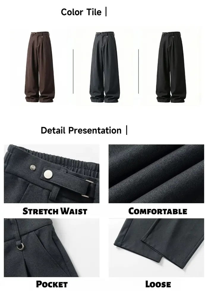 Pantalon drapé rétro pour hommes, taille réglable, décontracté, plissé, respirant, doux, jambe droit