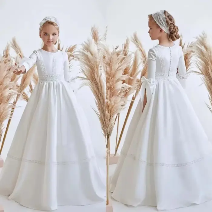 Nouvelle Robe de Mariage à Manches Longues pour Enfants 2026, Robe de Soirée d'Anniversaire pour Fil