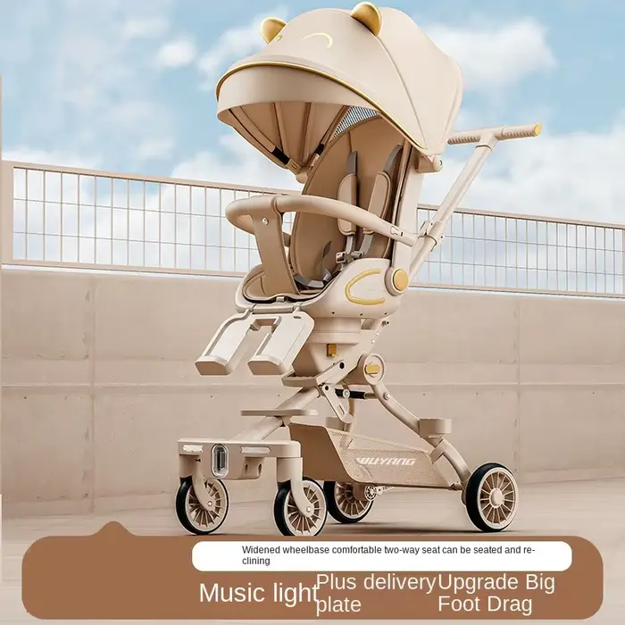 Poussette bébé à quatre roues légère et facile à plier avec roues pivotantes avant et roues de frein arrière pour vue haute et sécurité maximale pour promenade en famille et cadeau naissance