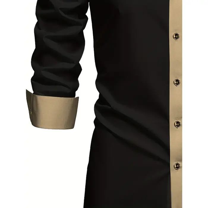 FGKKS hommes chemise noire flambant neuf haute rue Patchwork à manches longues intelligent décontrac