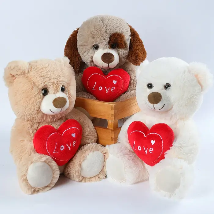 Jouets en peluche ours chien 25CM, mignon, cœur rouge imprimé amour, Animal créatif, poupée en peluc