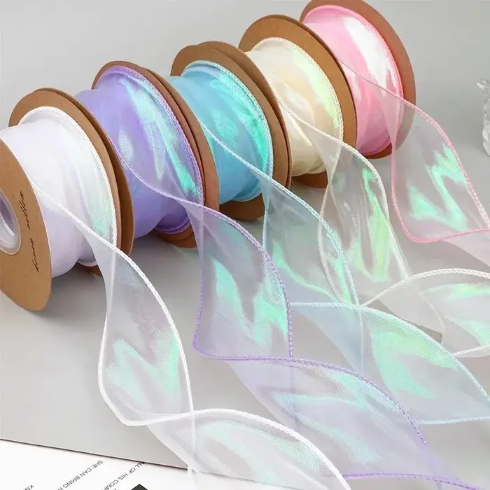 Ruban Organza queue de poisson réfléchissant, 40mm, 10Yards, bord ondulé irisé, pour emballage cadea