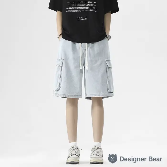 Shorts en jean décontractés pour homme, coupe droite, taille élastique, délavés, style cargo, mi-lon