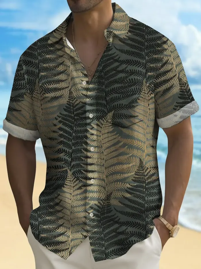 Chemise homme manches courtes hawaïenne bleu palmier imprimé bouton chemise été plage chemise Campin
