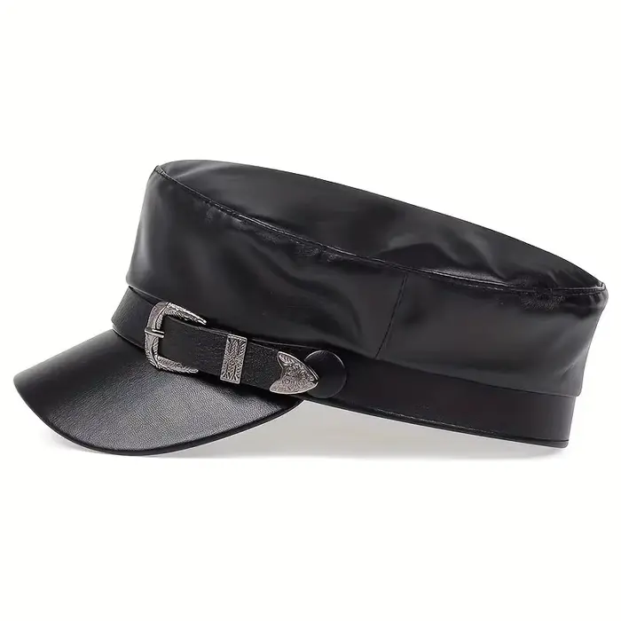 Chapeau en cuir avec grande ceinture pour femmes et hommes, chapeaux de marin, casquettes béret noir