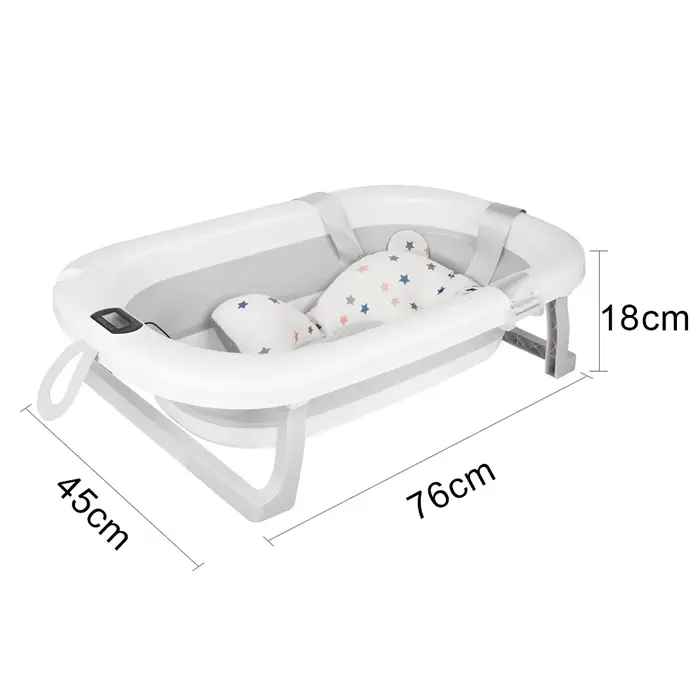 Baignoire pliable pour bébé avec thermomètre intégré et tapis antidérapant pour bains sécurisés et confortables pour nouveau-nés et enfants jusqu'à 36 mois