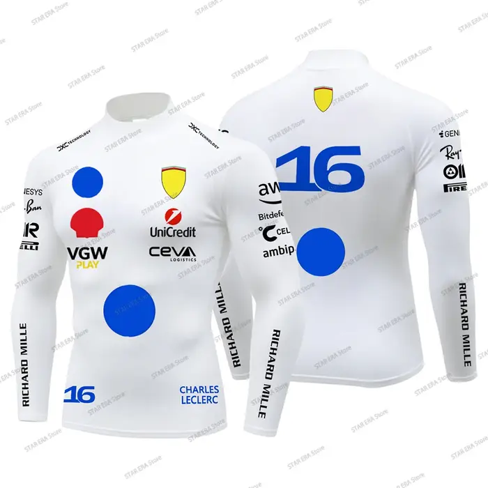 T-shirt de compression de course Charles Leclerc 16 pour hommes, Hamilton 44, col montant, manches l