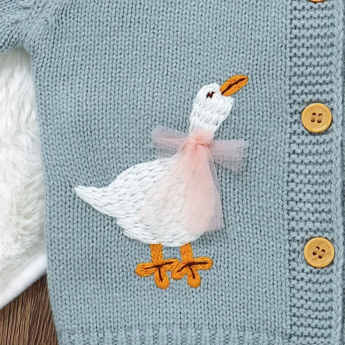 Pull en tricot à manches longues pour bébé garçon et fille, cardigan en forme d'oie de dessin animé 