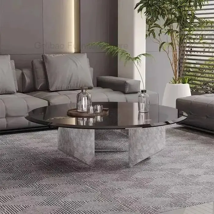 Table en verre trempé de luxe léger italien, Table basse moderne pour la maison, Table ronde créativ