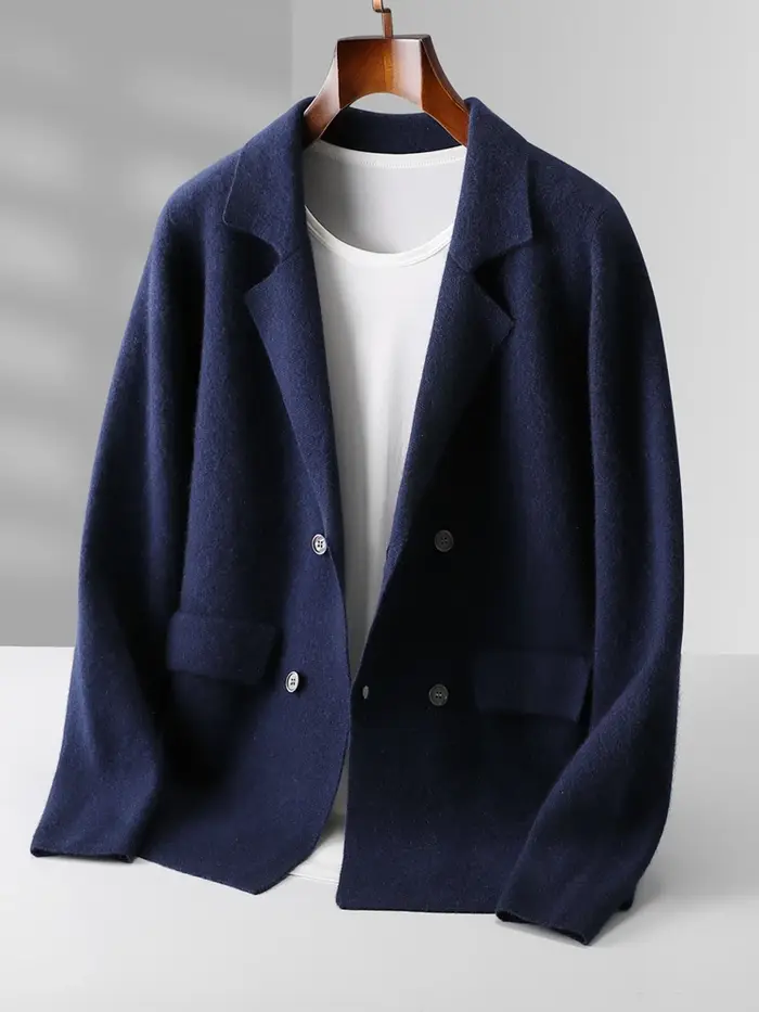 Cardigan en cachemire pour homme, 100% laine mérinos, col de costume, pull doux et chaud, tricot int