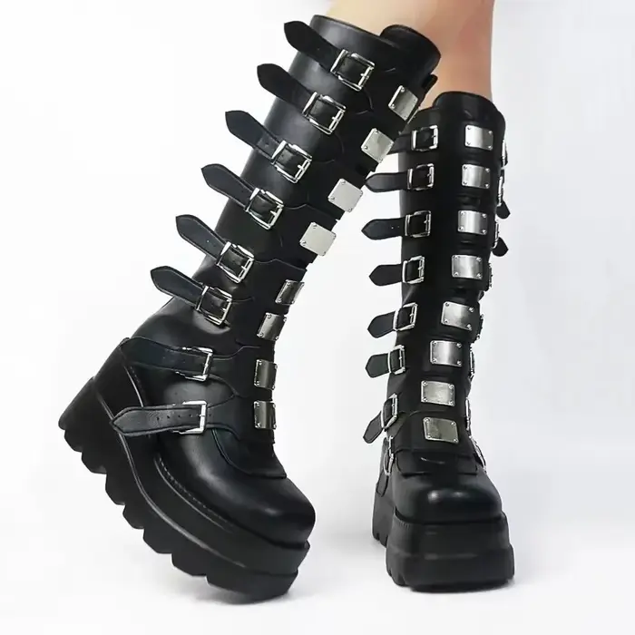 Bottes hautes gothiques à plateforme, Punk, noires, chaussures De moto Sexy, Halloween Cosplay, pour