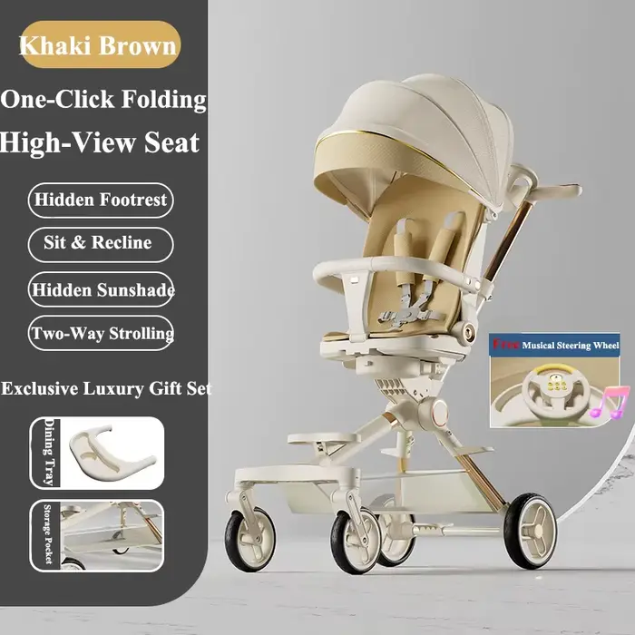 Poussette pliable 4 roues siège réversible absorption des chocs mode nacelle promenade confortable pour bébé sorties quotidiennes voyages familiaux cadeau naissance